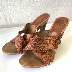 Michael Michael Kors wood leather heel sandals